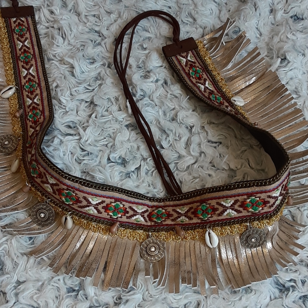 Silver tapestry Bohemian Wrap belt .Made by Bess